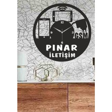 Hediyelikevi Kişiye Özel Isimli Iletişim Temalı Ahşap Duvar SAATI50X50