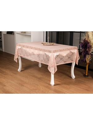 Finezza Damask Lüx Raşel Dantel Pembe Masa Örtüsü 155X220 cm  - 1286