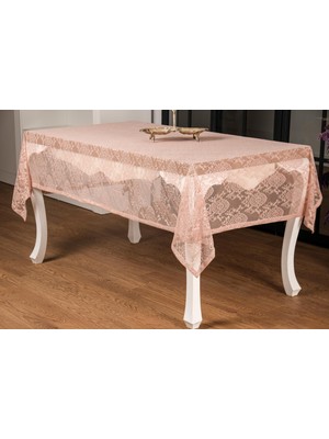 Finezza Damask Lüx Raşel Dantel Pembe Masa Örtüsü 155X220 cm  - 1286