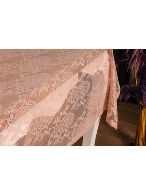 Finezza Damask Lüx Raşel Dantel Pembe Masa Örtüsü 155X220 cm  - 1286