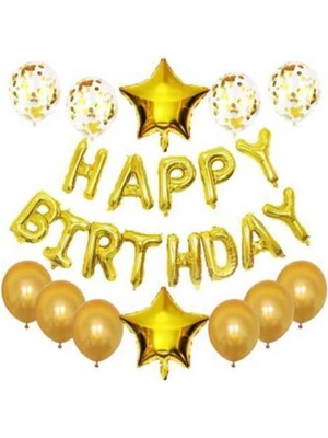 Çıtı Pıtı Store Happy Birthday Balonlu Konfetili Gold Doğum Günü Seti