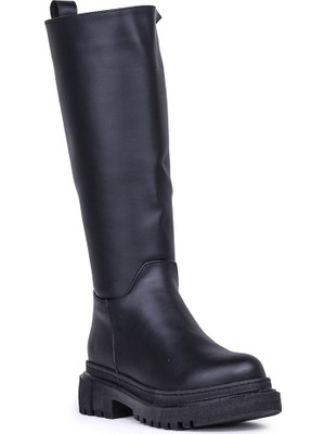 Ghattix Kadın Düz Çizme Fermuarlı Bot Kaymaz Kauçuk Taban