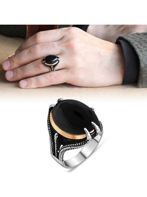 Okyanus Silver Pençe Tasarım Siyah Oniks Taşlı 925 Ayar Gümüş Erkek Yüzük