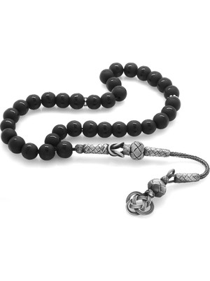 Okyanus Silver 1000 Ayar Gümüş Kazaz Püsküllü Küre Kesim Oniks Doğaltaş Tesbih