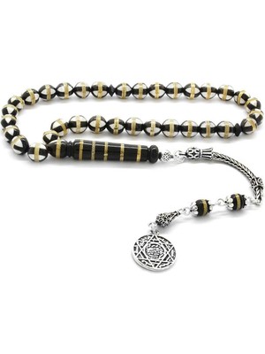 Okyanus Silver 925 Ayar Gümüş Püsküllü Beyaz Mine Dolgulu Pirinç Sarmal Küre Kesim Kuka Tesbih