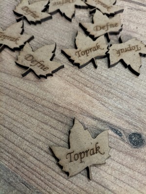 Leylaser 3x3 cm  Ham Ahşap Lazer Kesim Yaprak Figürlü Etiket Isimlik 20 Adet