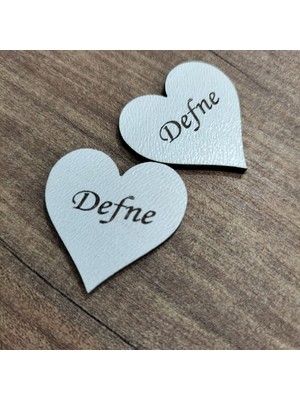 Leylaser 3x3 cm  Beyaz Ahşap Lazer Kesim Kalp Figürlü Etiket Isimlik 50 Adet