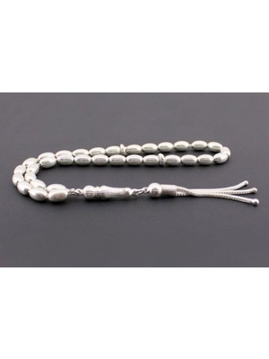 Okyanus Silver Kalem Işçilikli Arpa Kesim 925 Ayar Gümüş Tesbih (M-1)