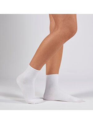 Forwena 3'lü Paket Beyaz Modal Lastiksiz Dikişsiz Kadın Quarter Yarım Soket Çorap