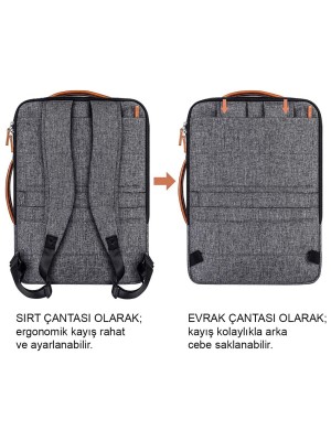 MirEr Laptop Çantası, Omuz ve Sırt Askılı, Evrak Çantası, Tablet Çantası, Çok Bölmeli Çanta