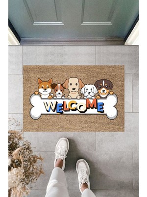 Dormot Home Modern Baskı - Welcome Köpekler - Karşılama Kapı Önü Paspası