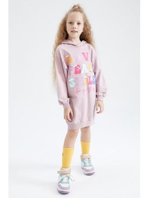 DeFacto Kız Çocuk Baskılı Kapüşonlu Sweatshirt Elbise Z1238A622WN