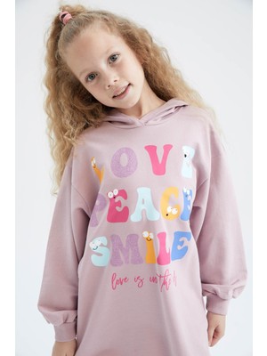 DeFacto Kız Çocuk Baskılı Kapüşonlu Sweatshirt Elbise Z1238A622WN