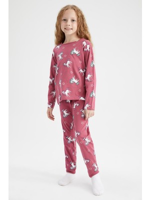 DeFacto Kız Çocuk Desenli Uzun Kollu Pijama Takım Y3597A622AU