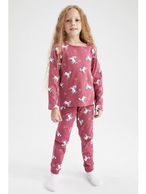 DeFacto Kız Çocuk Desenli Uzun Kollu Pijama Takım Y3597A622AU