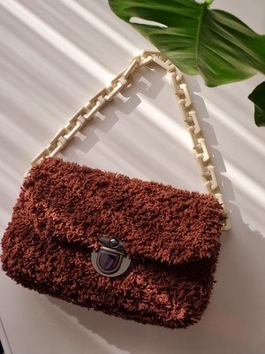 Verda Desing Teddy Peluş Kol Çantası Kahverengi