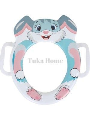 Tuka Home Tavşan Desenli PVC Klozet Adaptörü Yumuşak Kulp Destekli 1-6 Yaş Pembe Ergonomik Tasarım