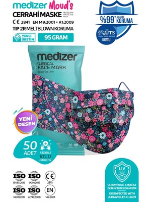 Medizer Meltblown Blue Flos Desenli Cerrahi Maske