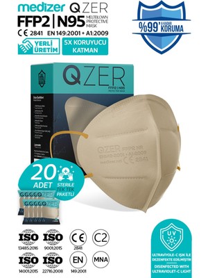 Medizer Qzer Krem Renk 5 Katmanlı Ffp2 N95 Maske