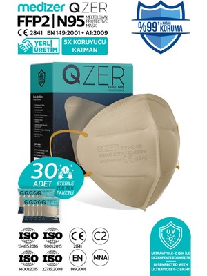 Medizer Qzer Krem Renk 5 Katmanlı Ffp2 N95 Maske