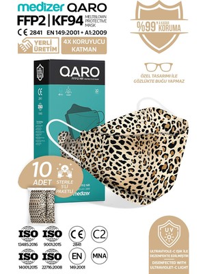 Medizer Qaro Leopar Desenli Kore Tipi KF94 Ffp2 Maske