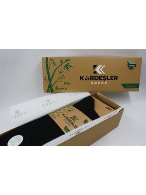 Kardeşler Çorap Bambu Erkek Soket Uzun Düz Siyah Çorap Dikişsiz 6'lı Premium Kutulu