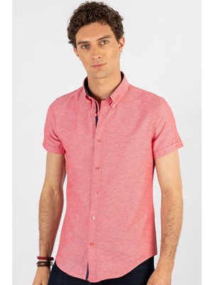 Tudors Slim Fit Kisa Kol Oxford Doku Garnili Erkek Gömlek