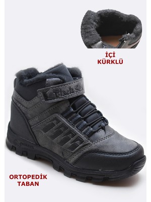 Black Sea 542 Ortopedik Kaymaz Taban İçi Kürklü Kışlık Çocuk Bot Ayakkabı Blacksea