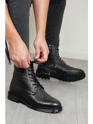 Daxtors D402  Deri Soğuk Geçirmez Kışlık Erkek Bot Kauçuk Taban