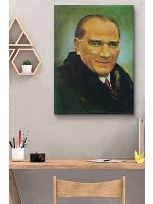 Lila Fil Lilafil Atatürk Portre Tablosu Mustafa Kemal Atatürk Dikdörtgen Dekoratif Kanvas Tablo