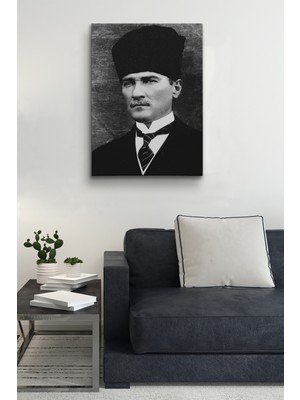 Lila Fil Lilafil Atatürk Portre Tablosu Mustafa Kemal Atatürk Dikdörtgen Dekoratif Kanvas Tablo