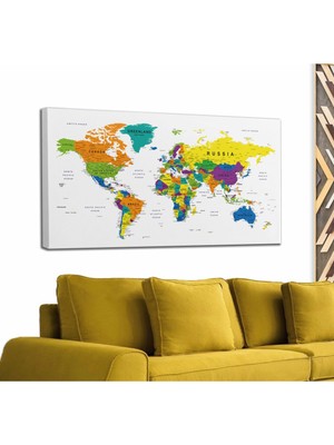 Dünyatablo Dünya Haritası Detaylı Dekoratif Kanvas Tablo 1054