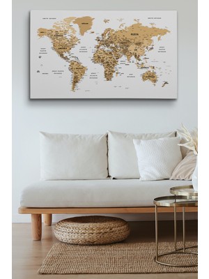 Dünyatablo Türkçe Dünya Haritası Dekoratif Kanvas Tablo Son Derece Detaylı 1631