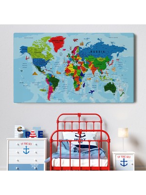 Doğal Tercih  Dünya Haritası Tablo Son Derece Detaylı Dekoratif Okyanuslu ( Tek Parça )