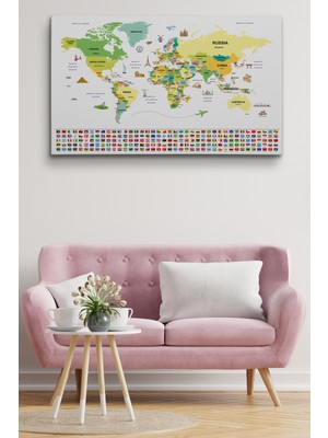 Dünyatablo Dünya Haritası Ülke Bayraklı ve Başkentli Kanvas Tablo 1915