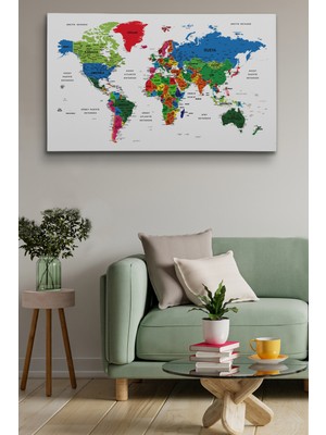 Dünyatablo Türkçe Dünya Haritası Dekoratif Kanvas Tablo Son Derece Detaylı 1635