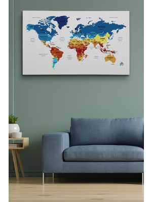 Dünyatablo Dünya Haritası Dekoratif Kanvas Tablo Ülke ve Başkentli 1493