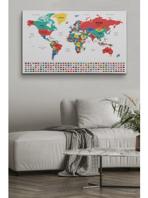 Dünyatablo Dünya Haritası Ülke Bayraklı ve Dekoratif Kanvas Tablo 2393