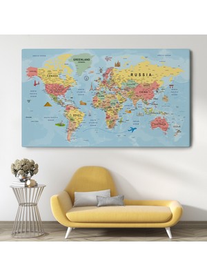 Doğal Tercih  Dünya Haritası Tablo Son Derece Detaylı Dekoratif Okyanuslu ( Tek Parça )