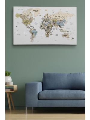 Dünyatablo Dünya Haritası Dekoratif Kanvas Tablo Son Derece Detaylı ve Eğitici 1584