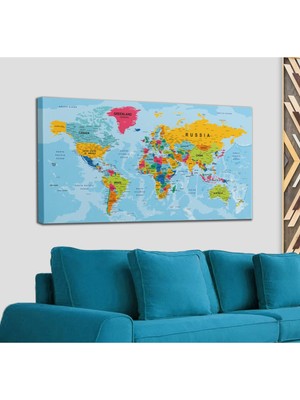 Dünyatablo Dünya Haritası Kanvas Tablo Çok Ayrıntılı Dekoratif ve Okyanuslu 2171