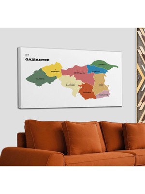 Dünyatablo Gaziantep  Ili ve Ilçeler Haritası  Dekoratif Kanvas Tablo 1343