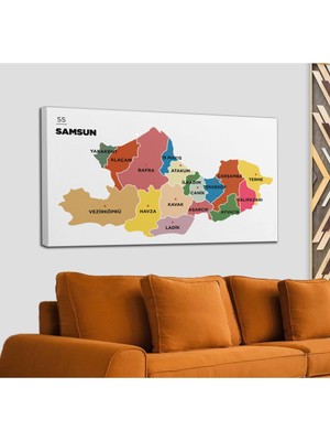 Dünyatablo Samsun Ili ve Ilçeler Haritası  Dekoratif Kanvas Tablo 1446