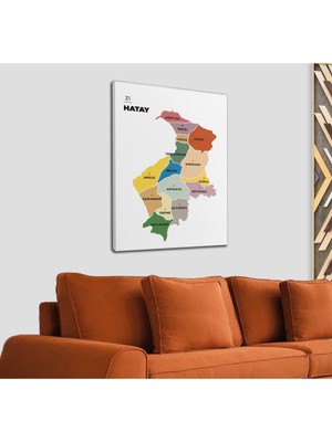 Dünyatablo Hatay  Ili ve Ilçeler Haritası  Dekoratif Kanvas Tablo 1355