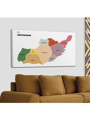 Dünyatablo Adıyaman  Ili ve Ilçeler Haritası  Dekoratif Kanvas Tablo 1250