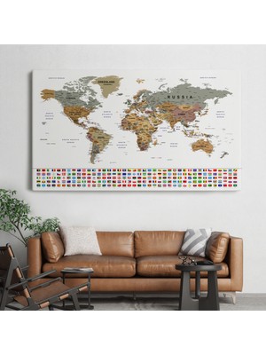 Doğal Tercih Dünya Haritası Son Derece Ayrıntılı Eğitici-Öğretici Bayraklı Dekoratif Tablo ( Tek Parça )
