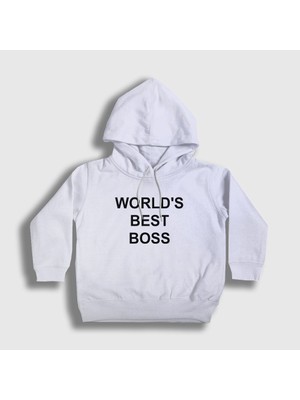 Presmono Unisex Çocuk Beyaz Worlds Best Boss The Office Kapüşonlu Sweatshirt
