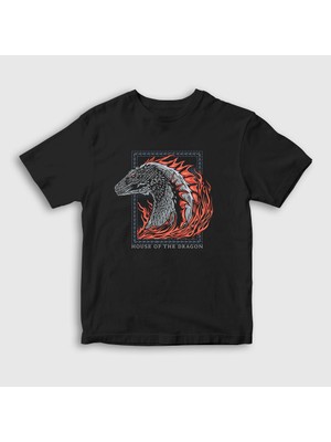 Presmono Unisex Çocuk Siyah Fire Targaryen House Of The Dragon T-Shirt