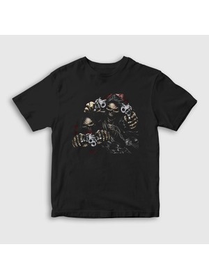 Presmono Unisex Çocuk Siyah Bandits Kuru Kafa Skull T-Shirt