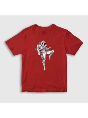 Presmono Unisex Çocuk Kırmızı Muay Thai Astronaut Uzay T-Shirt